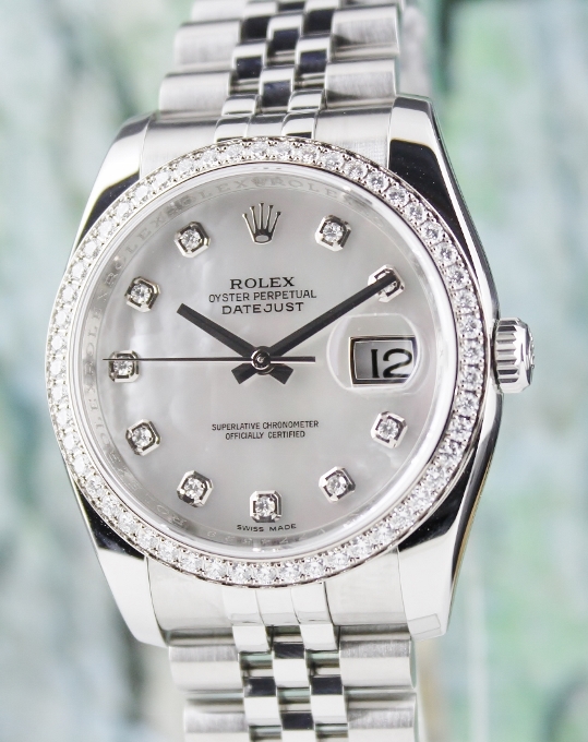 (image for) A ROLEX MEN SIZE OYSTER PERPETUAL DATEJUST / ORIGINAL DIAMOND BEZEL / 116244 / CERT